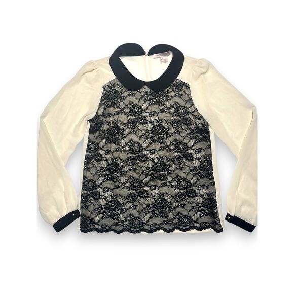 Y2K Forever 21 Lace Peter Pan Collar Long Sleeve Blouse Size Medium - Picture 1 of 7